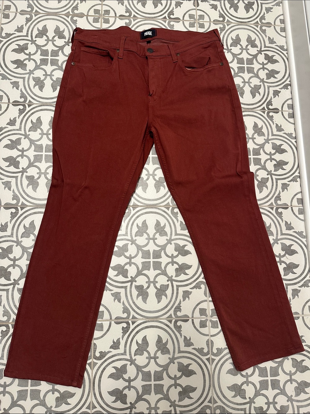 PAIGE Men's Straight Jeans in Deep Brick Red